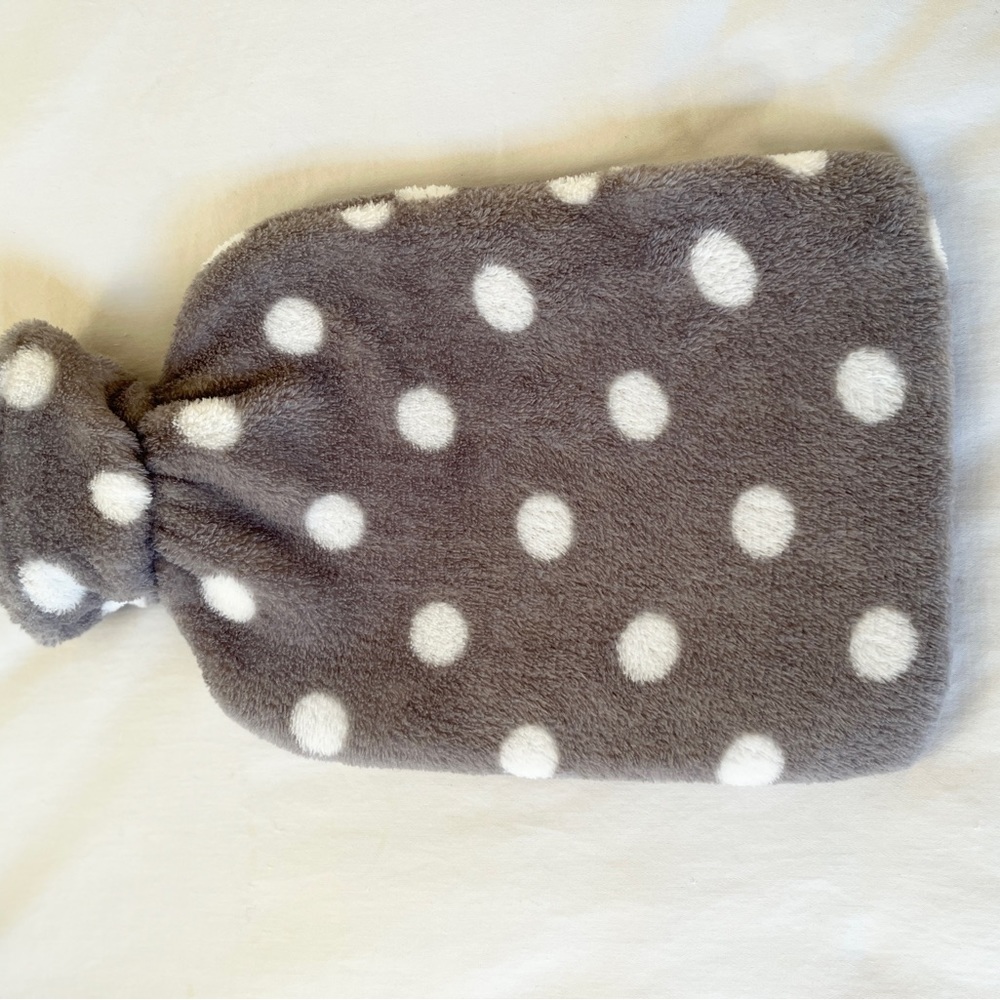 Cute gray & white polkadot fleece covered Home Top hot water bottle.